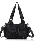 Multi-Pocket Soft PU Shoulder Bag with Crossbody Strap