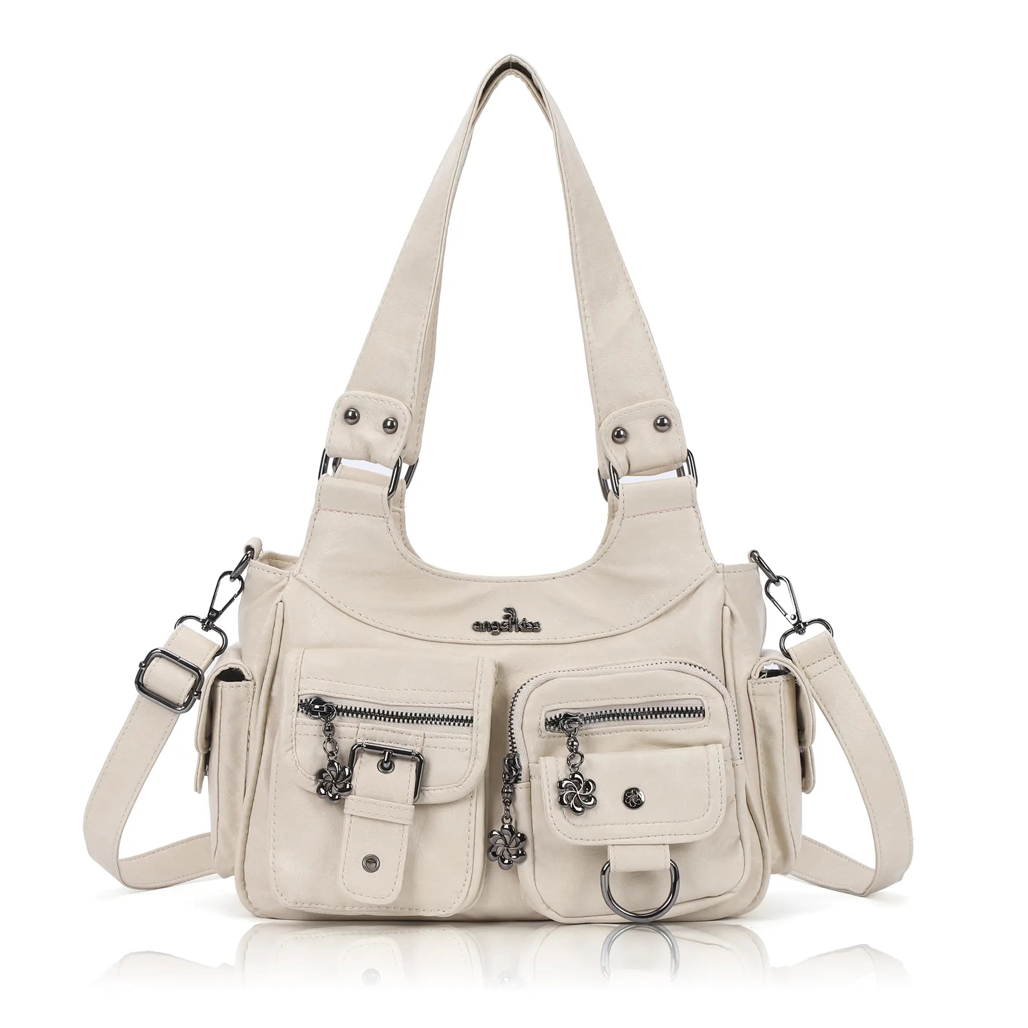 Multi-Pocket Soft PU Shoulder Bag with Crossbody Strap – Angelkiss Bag