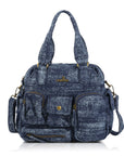 Multi-Pocket Soft Denim Tote Bag – Casual Everyday Shoulder Bag with Top Handles