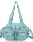 Washed Leather Handbag Unique Style For Women-Angelkiss Bag
