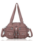 Washed Leather Handbag Unique Style For Women-Angelkiss Bag
