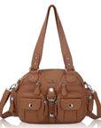 Washed Leather Handbag Unique Style For Women-Angelkiss Bag