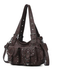 Vintage Y2K Studded Multi-Pocket Semi-Soft Tote Shoulder Bag