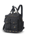 Denim Vintage Backpack – Multi-Pocket Convertible Tote for Commuting & Daily Use