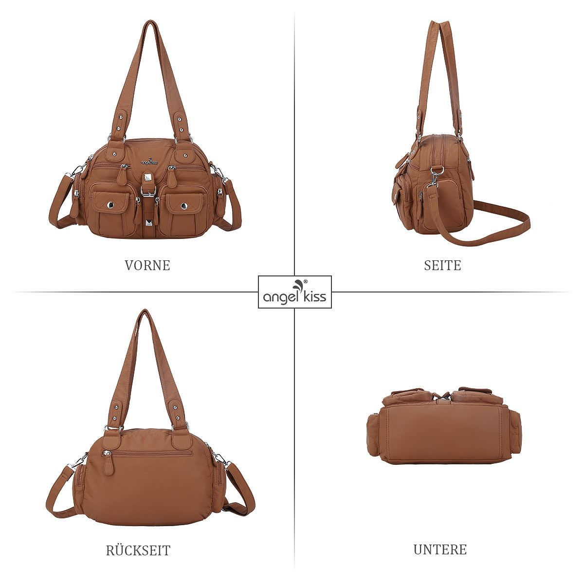Washed Leather Handbag Unique Style For Women-Angelkiss Bag