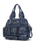 Multi-Pocket Soft Denim Tote Bag – Casual Everyday Shoulder Bag with Top Handles