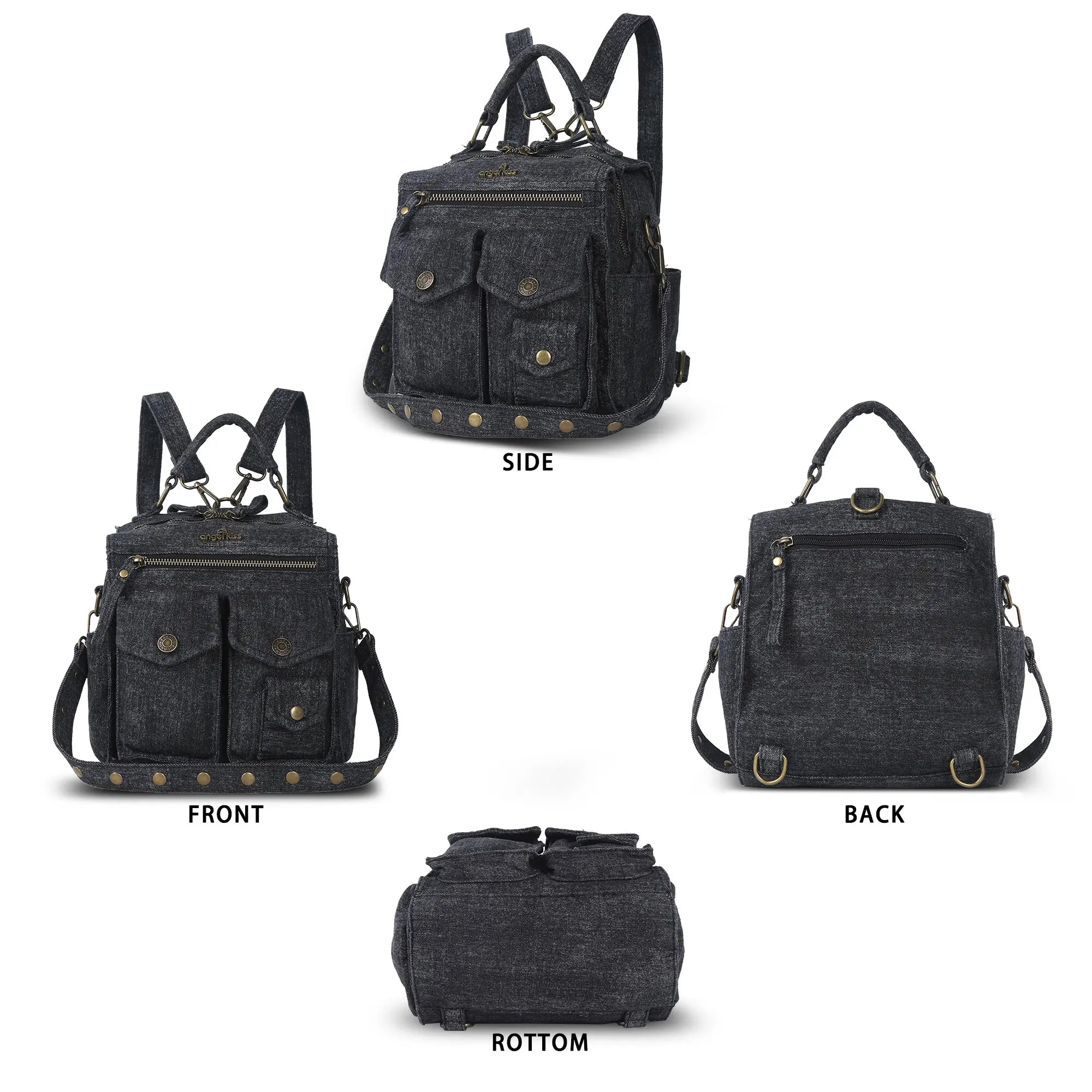 Denim Vintage Backpack – Multi-Pocket Convertible Tote for Commuting & Daily Use