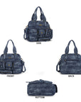 Multi-Pocket Soft Denim Tote Bag – Casual Everyday Shoulder Bag with Top Handles