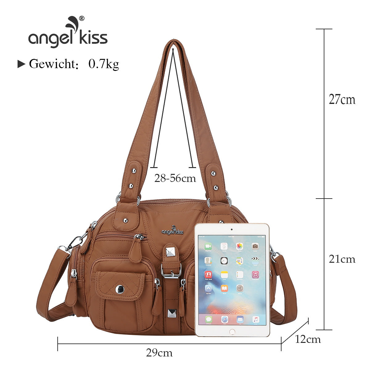 Washed Leather Handbag Unique Style For Women-Angelkiss Bag
