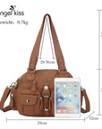 Washed Leather Handbag Unique Style For Women-Angelkiss Bag
