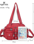 Washed Leather Handbag Unique Style For Women-Angelkiss Bag