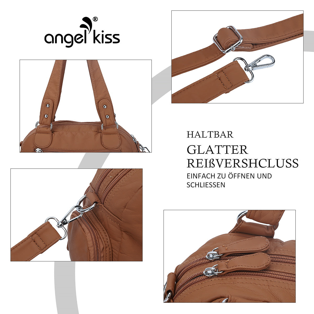 Washed Leather Handbag Unique Style For Women-Angelkiss Bag