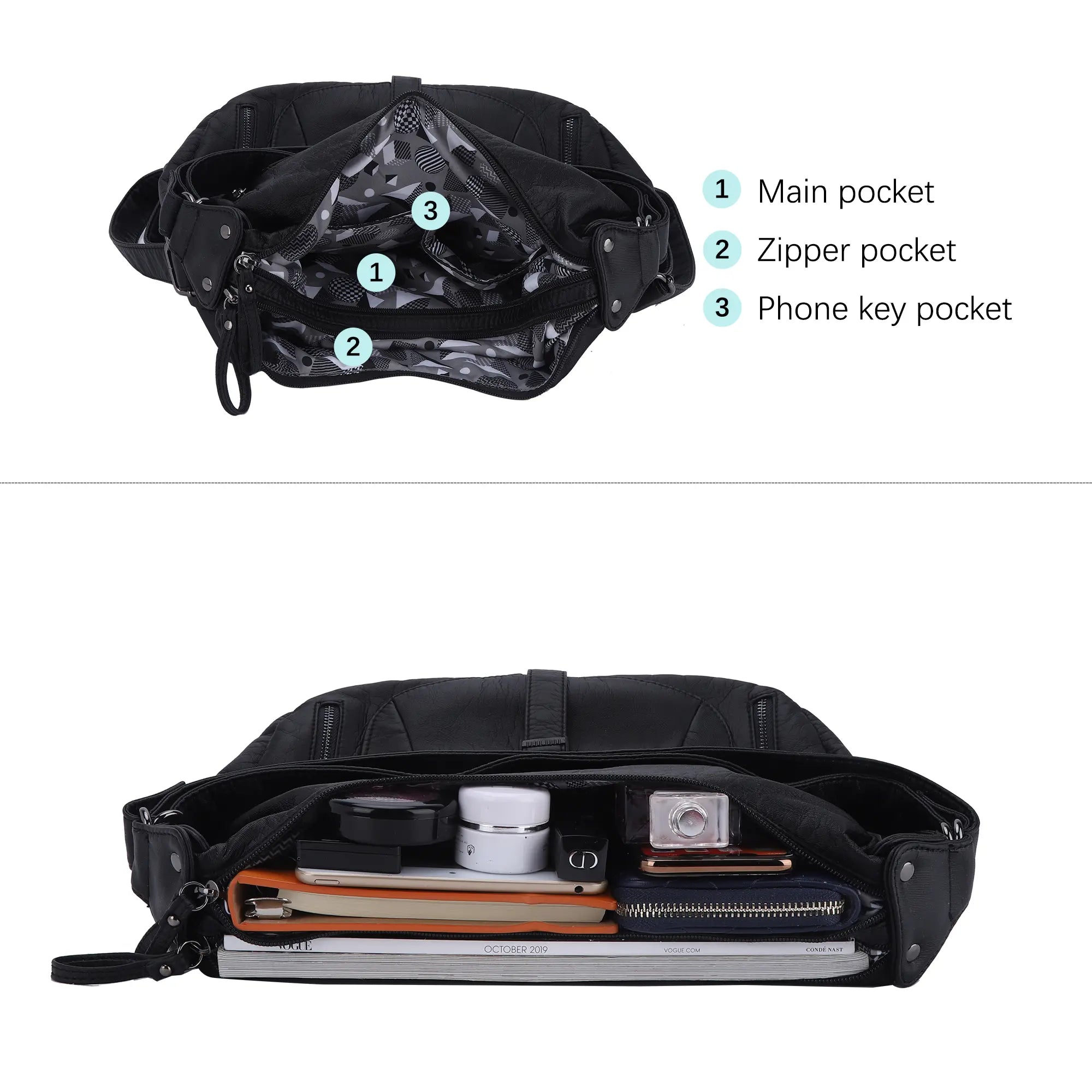 Large capacity multi-function hobo shoulder Bag