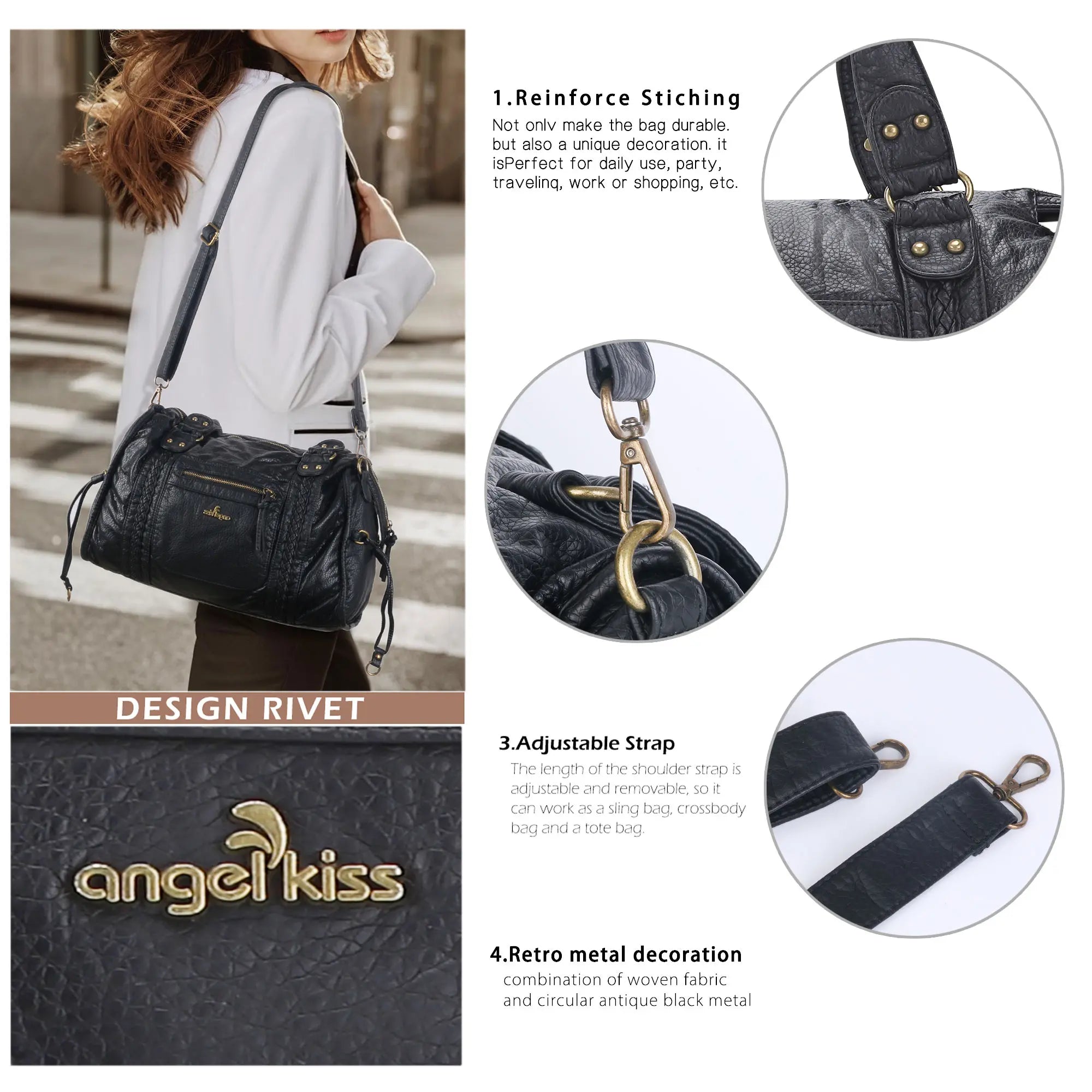 ANGELKISS Light Vintage Commuter Tote
