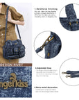 Multi-Pocket Soft Denim Tote Bag – Casual Everyday Shoulder Bag with Top Handles