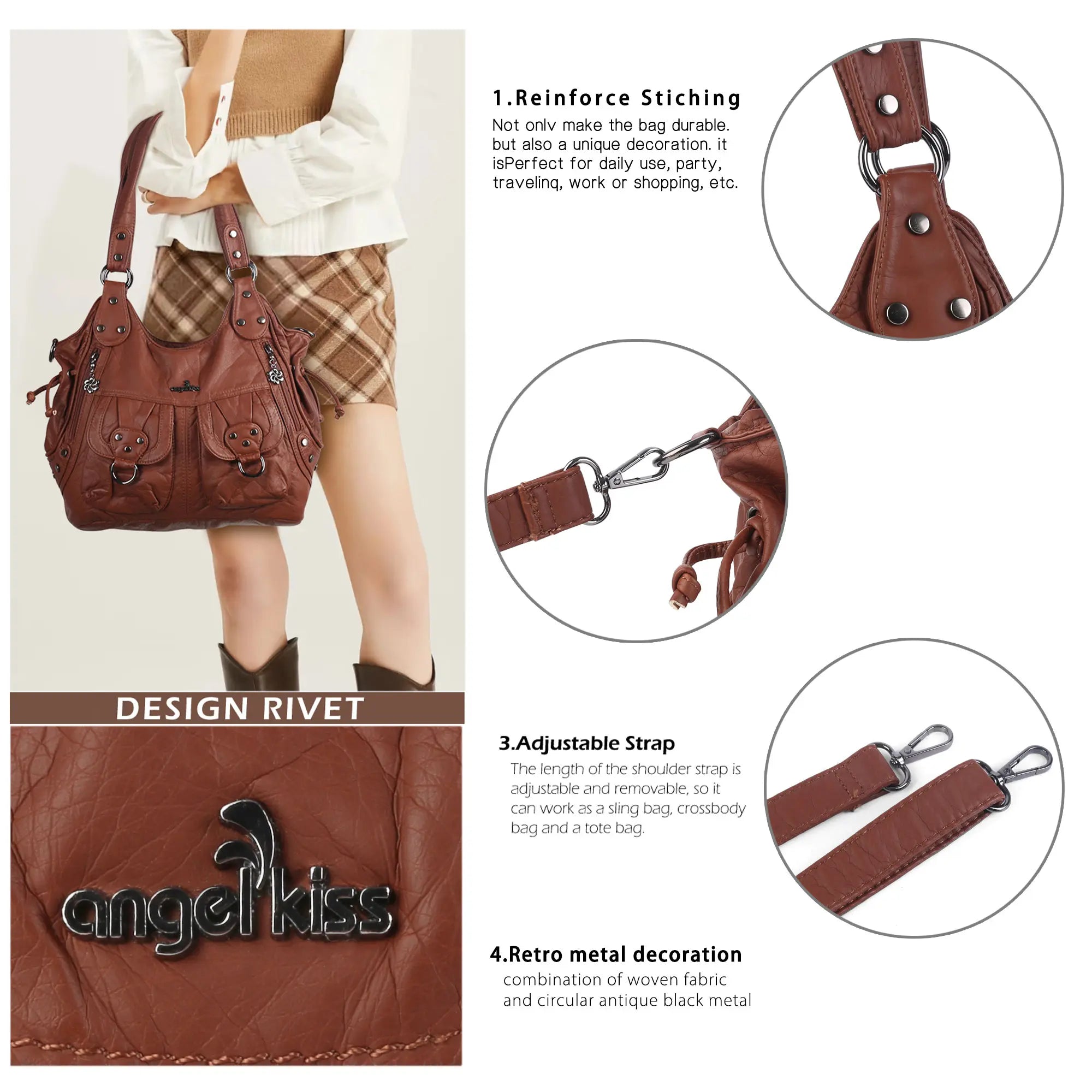 Angelkiss Urban Wash Leather Shoulder Bag