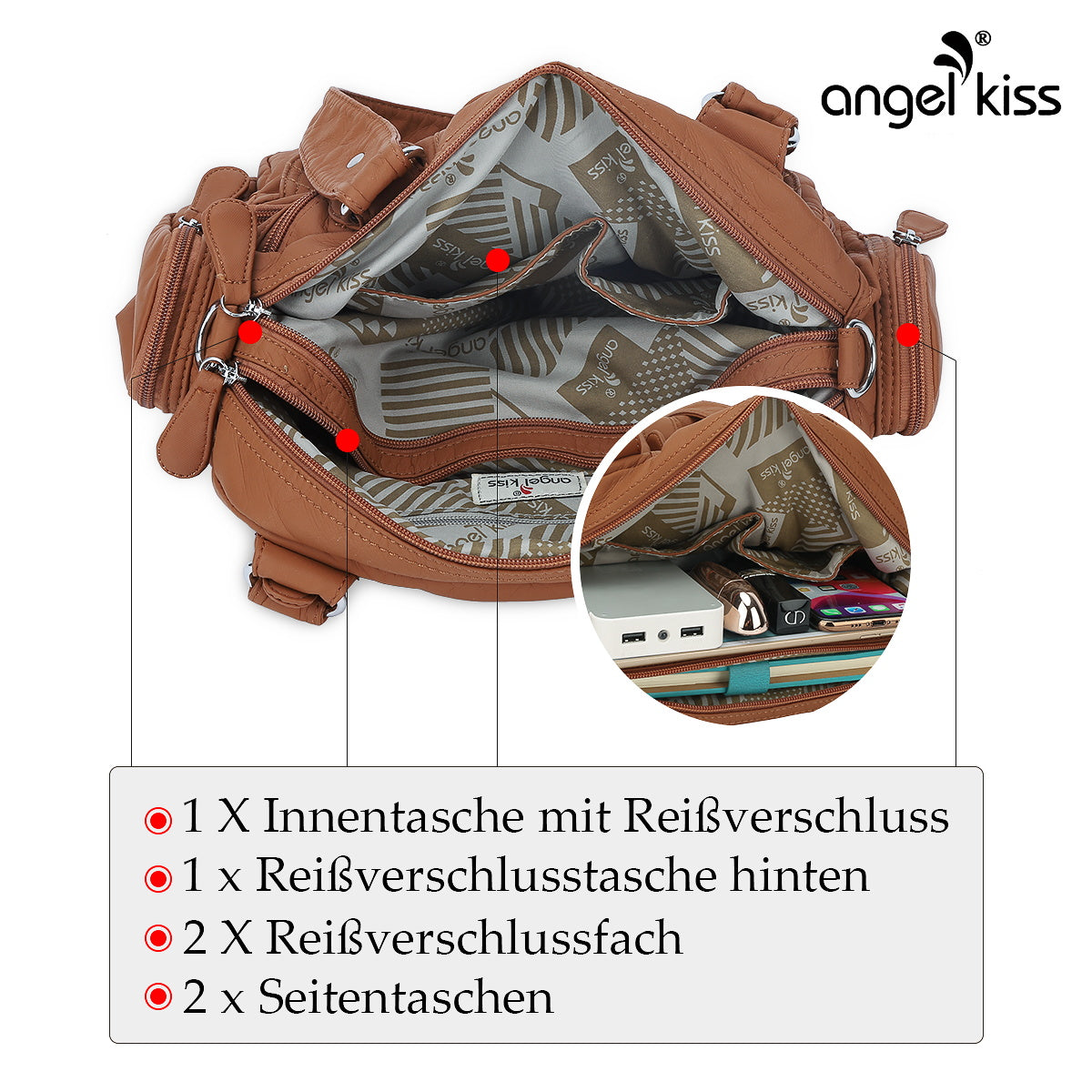 Washed Leather Handbag Unique Style For Women-Angelkiss Bag