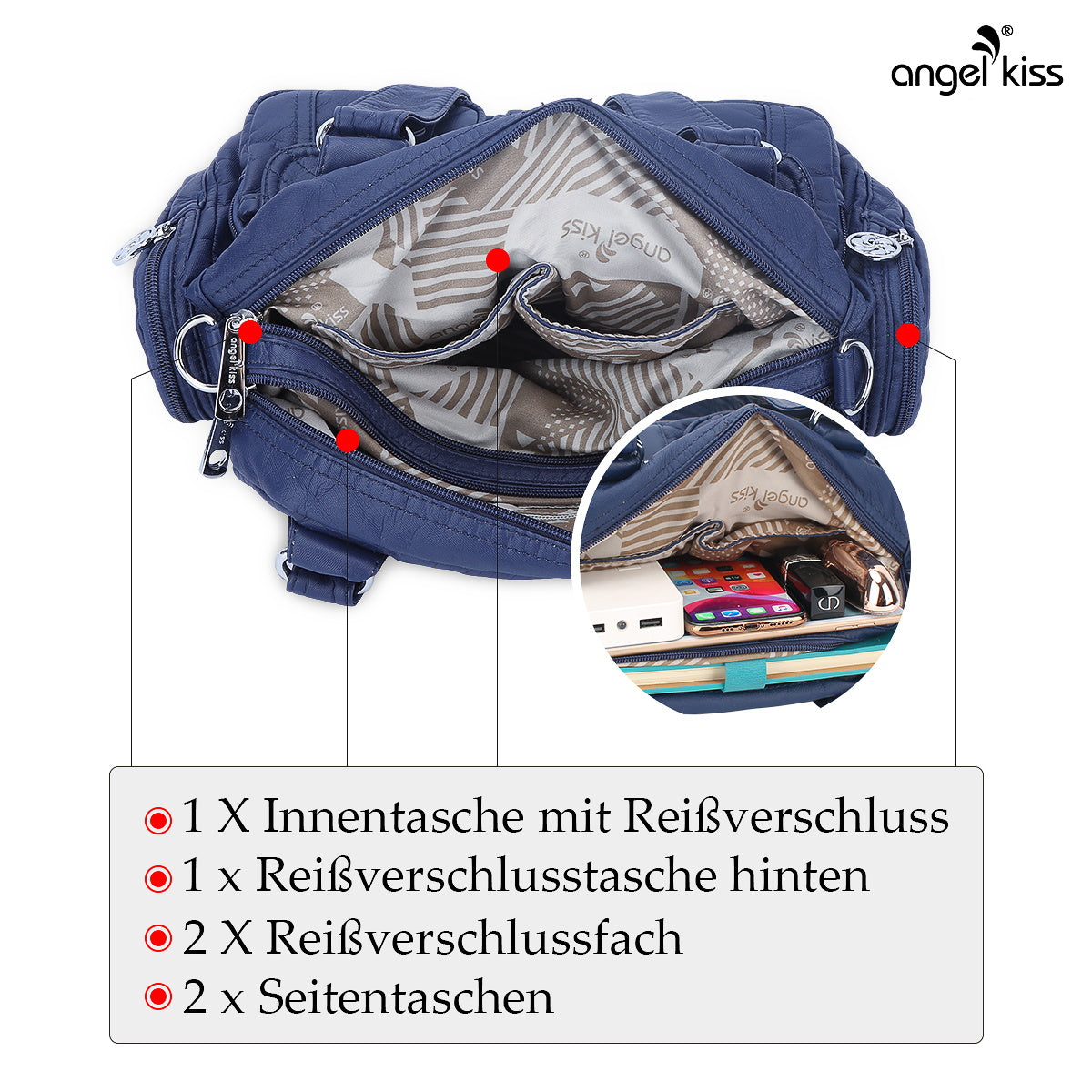 Washed Leather Handbag Unique Style For Women-Angelkiss Bag