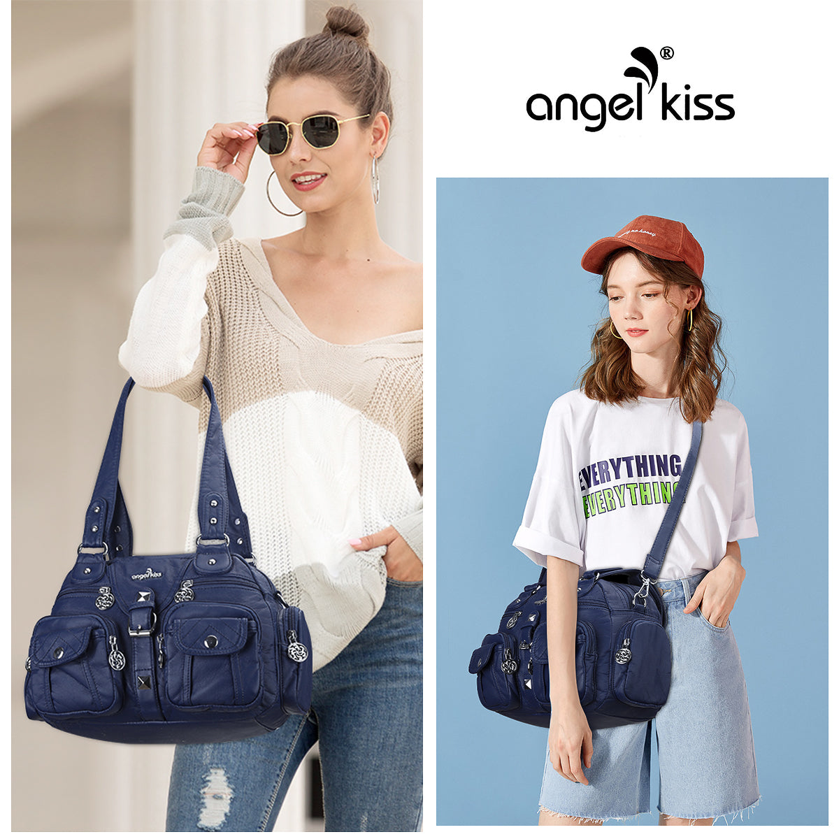 Washed Leather Handbag Unique Style For Women-Angelkiss Bag