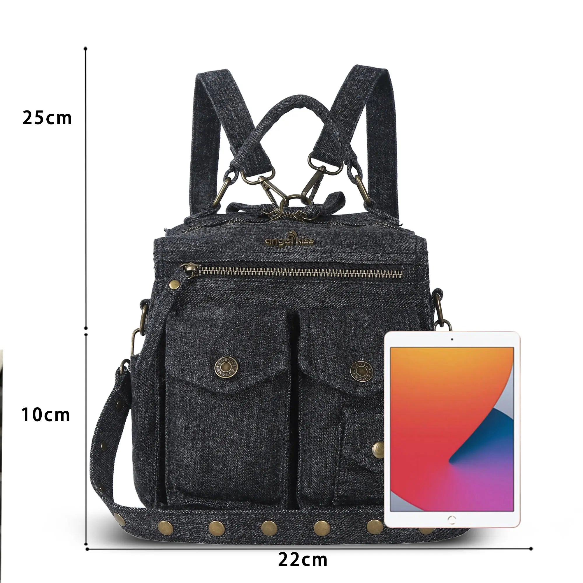 Denim Vintage Backpack – Multi-Pocket Convertible Tote for Commuting & Daily Use