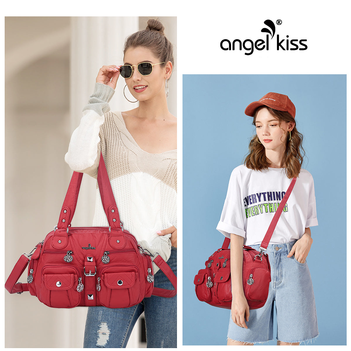 Washed Leather Handbag Unique Style For Women-Angelkiss Bag