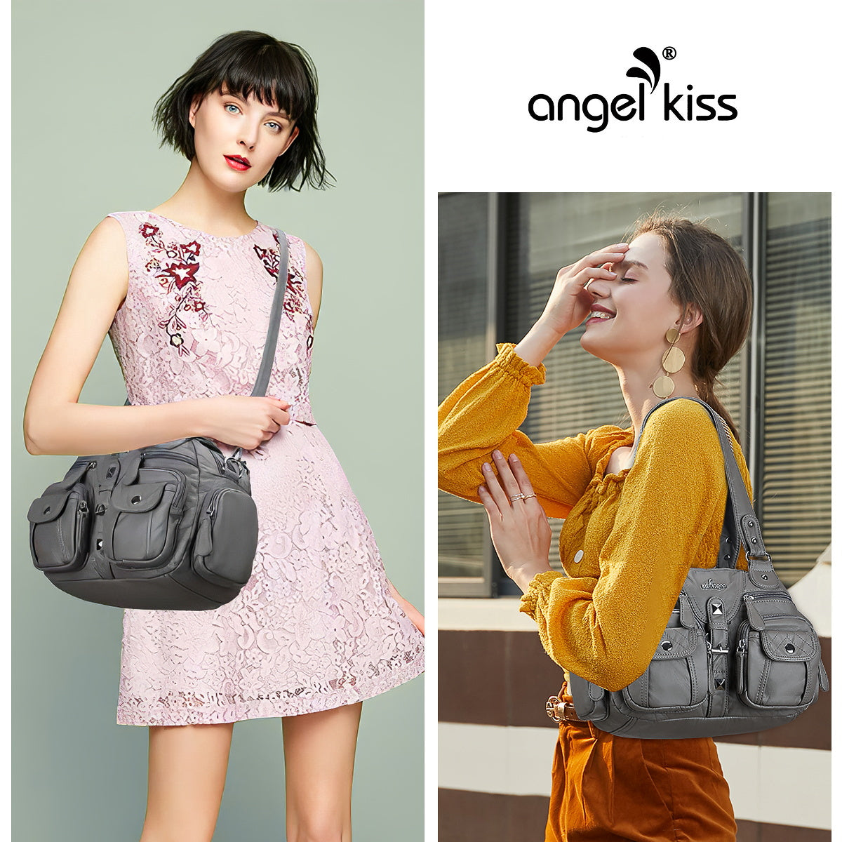 Washed Leather Handbag Unique Style For Women-Angelkiss Bag