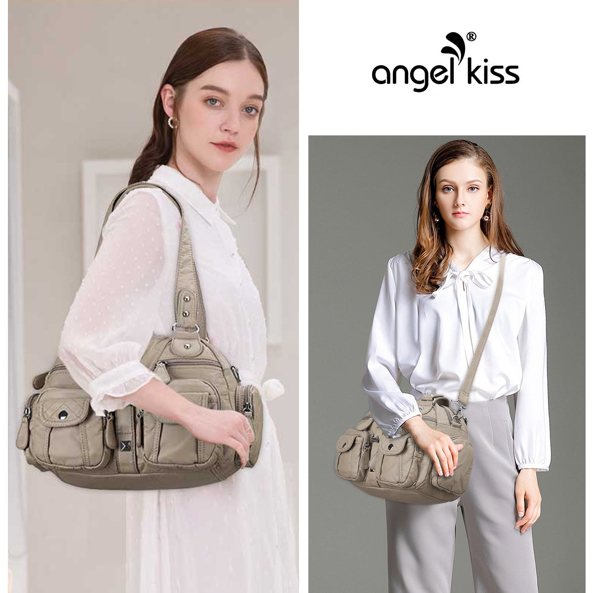 Washed Leather Handbag Unique Style For Women-Angelkiss Bag