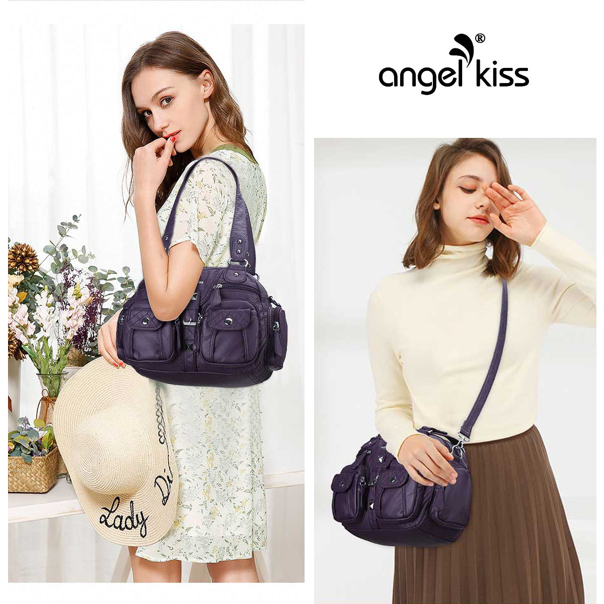 Washed Leather Handbag Unique Style For Women-Angelkiss Bag