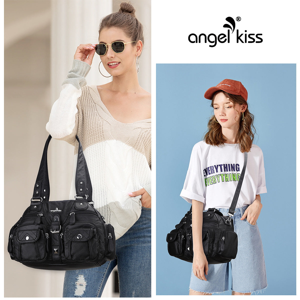 Washed Leather Handbag Unique Style For Women-Angelkiss Bag