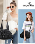 Washed Leather Handbag Unique Style For Women-Angelkiss Bag