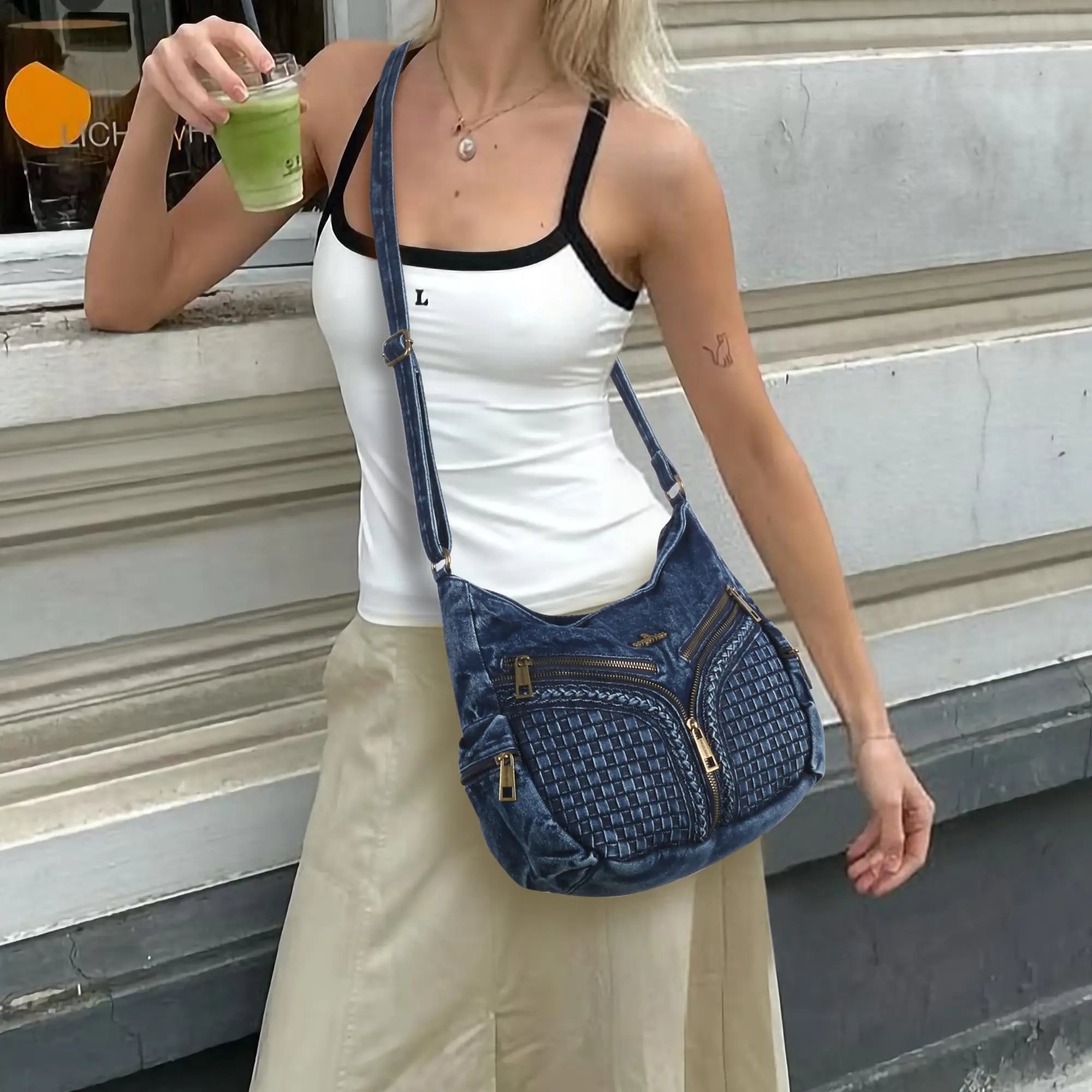 Large Size Street-Style Vintage Washed Denim Bag for Women