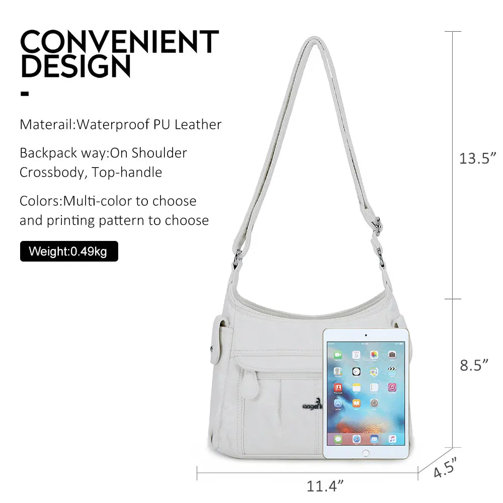 Soft Multi-Pocket Vegan Leather Shoulder Crossbody Bag – Angelkiss Bag