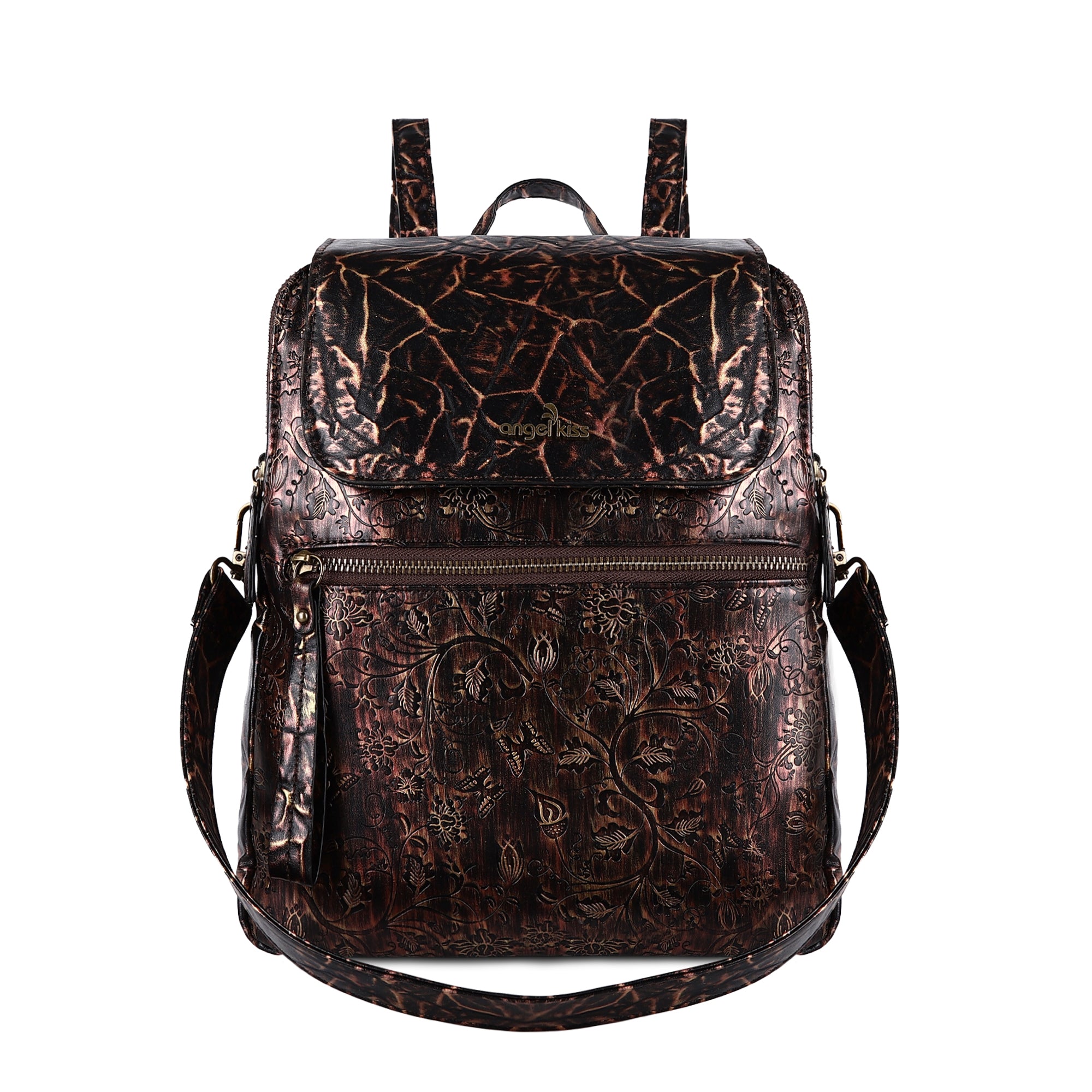 Wash watermark floral vintage backpack-Angelkiss Bag