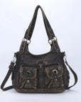 Vintage Studded Shoulder Bag with Dual Front Pockets