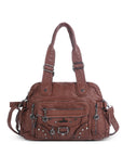Multi-Pocket Vintage Vegan Leather Tote – Classic Shoulder & Handbag for Women