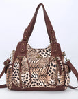 Leopard / Denim Style Tote – Multi-Pocket Women’s Bag with Dual Style Options