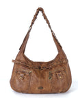 Vintage Vegan Leather Handbag – Multi-Pocket Shoulder Tote