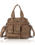 Multi-Pocket Soft Denim Tote Bag – Casual Everyday Shoulder Bag with Top Handles