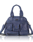 Multi-Pocket Soft Denim Tote Bag – Casual Everyday Shoulder Bag with Top Handles