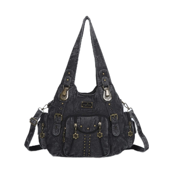 Washed denim vintage multi-bag shoulder bag for women