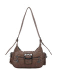 Washed Y2K Buckle Shoulder Bag with Floral Zipper Detail