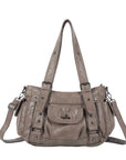 Textured Multi-Pocket Shoulder Bag with Rivet Details