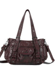Textured Multi-Pocket Shoulder Bag with Rivet Details