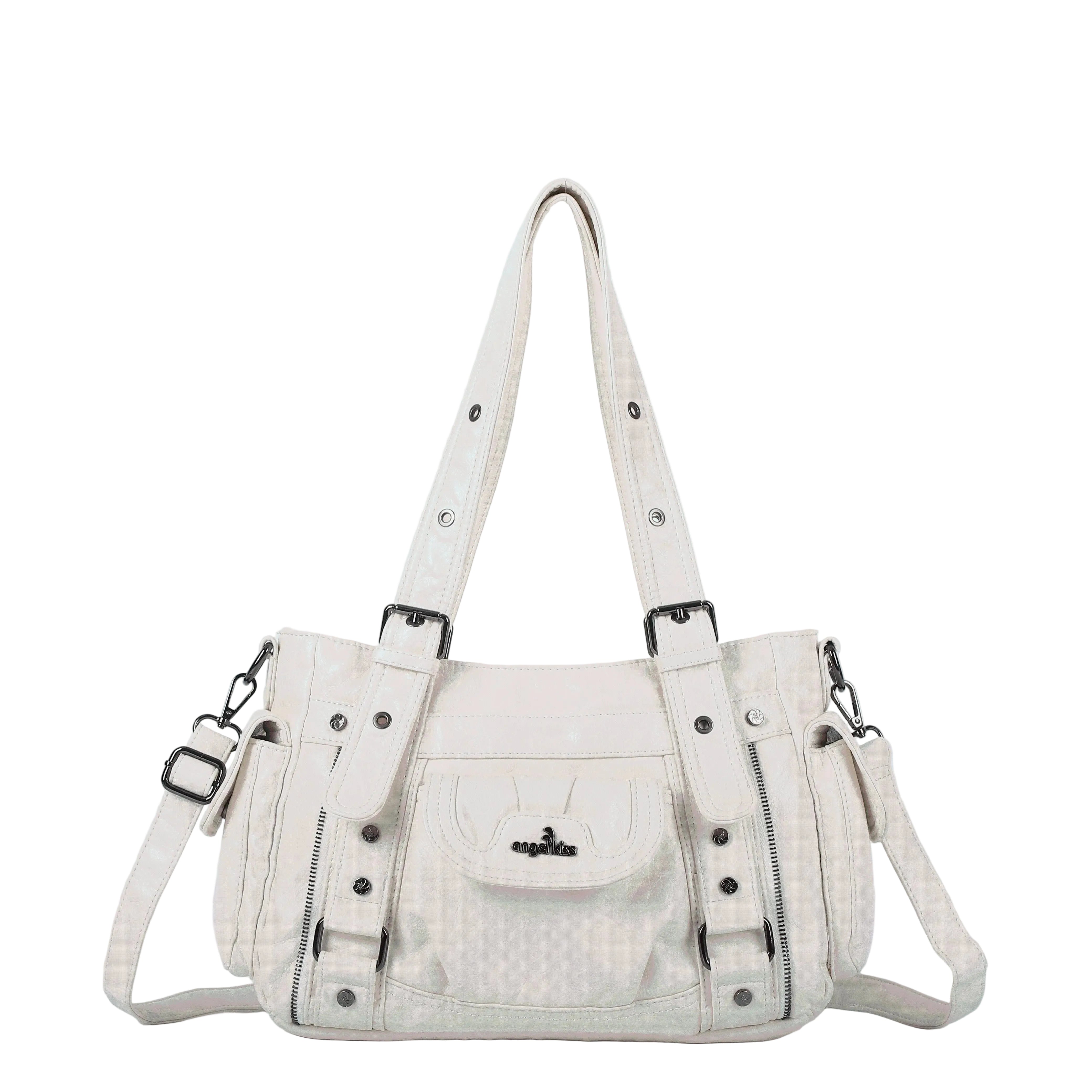 … White Angel … Textured Multi-Pocket Shoulder Bag with Rivet Details – Angelkiss Bag