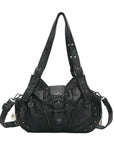 Vintage Washed Multi-Zip Moto Shoulder Bag