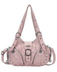 Vintage Washed Multi-Zip Moto Shoulder Bag