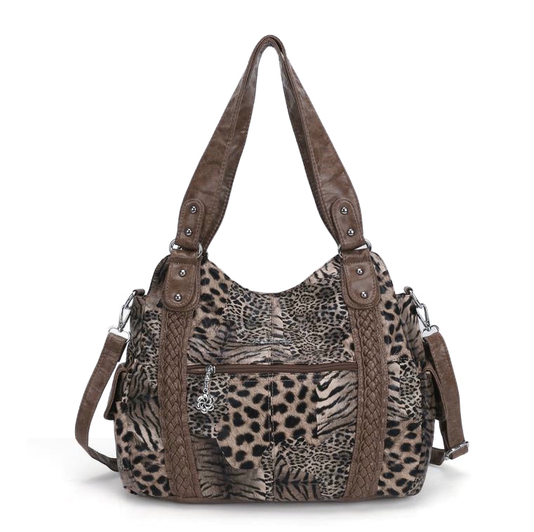 Vintage Leopard Vegan Leather Shoulder Tote - Angel Kiss Bag