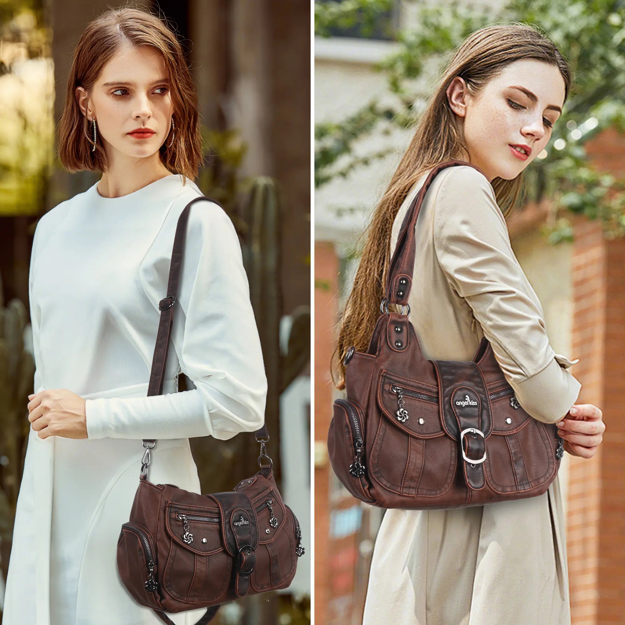 Women's retro fashion multi-compartment large capacity hobo bag | angel kiss bag