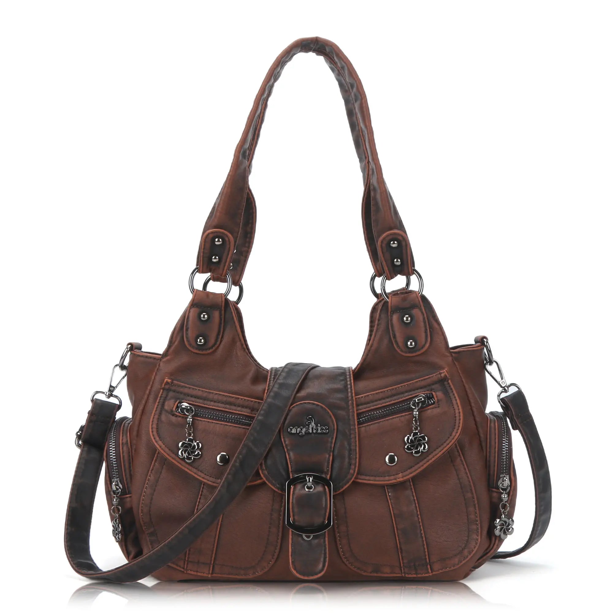 Washed Vegan PU Multi-Pocket Shoulder Crossbody Bag – Angel Kiss