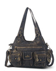 Vintage Bronze PU Leather Handbag – Multi-Pocket Shoulder Tote & Crossbody Bag